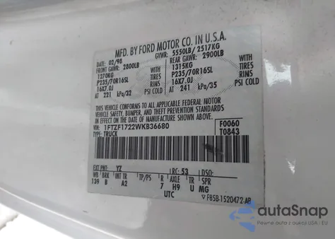 1998 Ford F-150 Standard/Xl/Xlt из США, поврежденный, VIN 1FTZF1722WKB36680